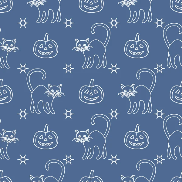 할로윈 2019 호박과 고양이와 원활한 디자인 — 스톡 벡터