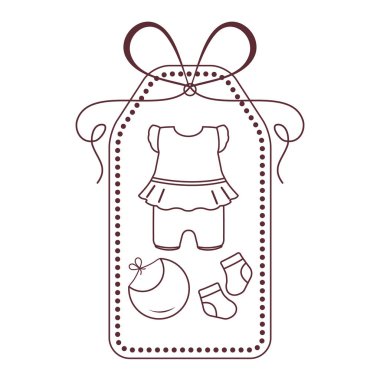 Vektör çizim bebek giysileri ile. Bib, çorap, gömlek. Yenidoğan için gerekli şeyler.