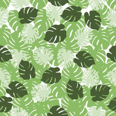 Monstera ile Seamless modeli bırakır. Tropikal arka plan. Tasarım afiş, poster, tekstil, yazdırma için.