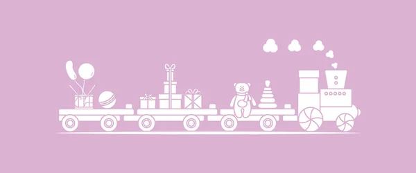 Αστεία Διανυσματικά Εικονογράφηση Τρένο Μεταφέρει Παιχνίδια Πυραμίδα Αρκούδα Δώρα Μπάλα — Διανυσματικό Αρχείο