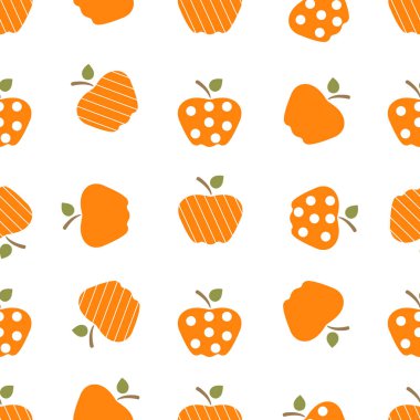 Elma ile Seamless modeli. Apple ve yaprak ile vektör çizim. Meyve arka plan. Tasarım poster, tekstil, tebrik kartı.