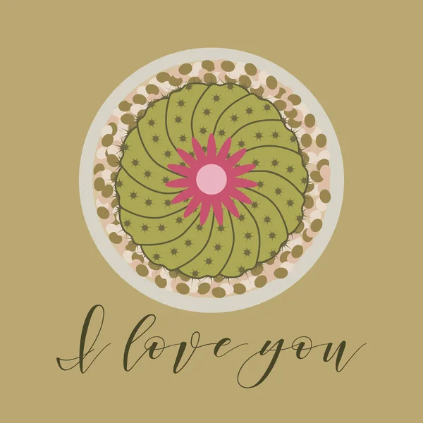 Illustration Vectorielle Avec Cactus Fleurs Inscription Aime Message Amour Carte — Image vectorielle