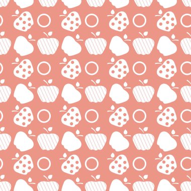 Elma ile Seamless modeli. Apple ve yaprak ile vektör çizim. Meyve arka plan. Tasarım poster, tekstil, tebrik kartı.