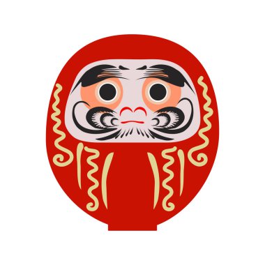 Daruma - Japon geleneksel bebek. Tıknaz oyuncak. Yıllık yeni yıl ritüel bir dilek yapma. Mutlu yeni yıl 2019 vektör çizim.