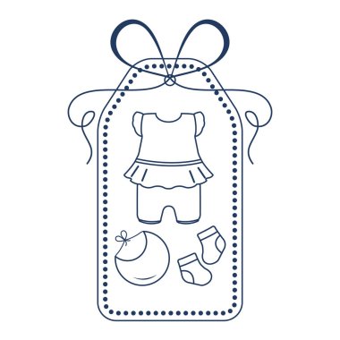 Vektör çizim bebek giysileri ile. Bib, çorap, gömlek. Yenidoğan için gerekli şeyler.