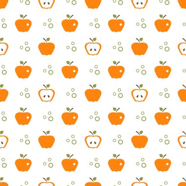 Elma ile Seamless modeli. Apple ve yaprak ile vektör çizim. Meyve arka plan. Tasarım poster, tekstil, tebrik kartı.