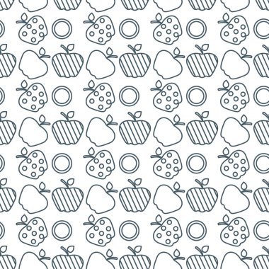 Elma ile Seamless modeli. Apple ve yaprak ile vektör çizim. Meyve arka plan. Tasarım poster, tekstil, tebrik kartı.