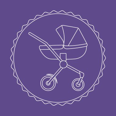 Bebek arabası ile vektör çizim. Yenidoğan için gerekli şeyler. Çocuk arabası. Bebek arabası.