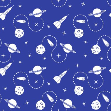 Roket, kuyruklu yıldız, gezegen, yıldız ile Seamless modeli. Uzay araştırmaları. Astronomi. Bilim.