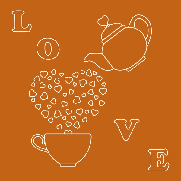 Vektor Illustration Mit Wasserkocher Tasse Tee Herzen Glücklicher Valentinstag Design — Stockvektor