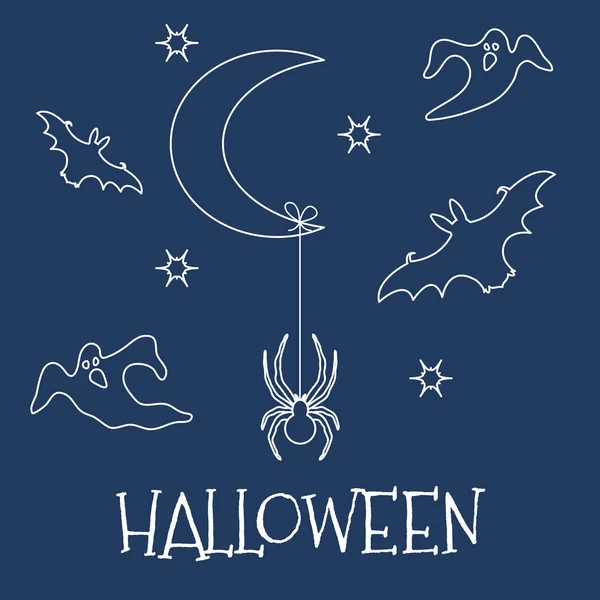 Ilustracja Wektorowa Halloween 2019 Miesiąc Gwiazdy Pająk Nietoperze Duchy Projekt — Wektor stockowy