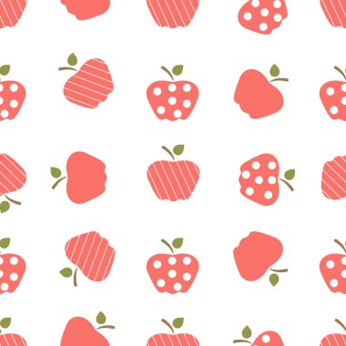 Elma ile Seamless modeli. Apple ve yaprak ile vektör çizim. Meyve arka plan. Tasarım poster, tekstil, tebrik kartı.