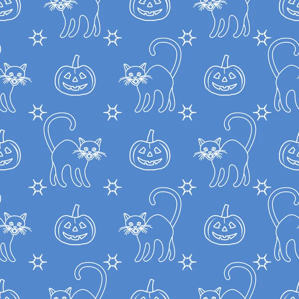 Halloween 2019 Vektor Nahtlose Muster Mit Kürbissen Und Hexenkatzen Design — Stockvektor