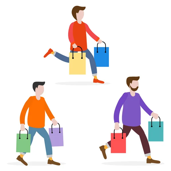 Erkekler Dan Satış Alışveriş Torbaları Taşımak Erkekler Alışveriş Büyük Satış — Stok Vektör