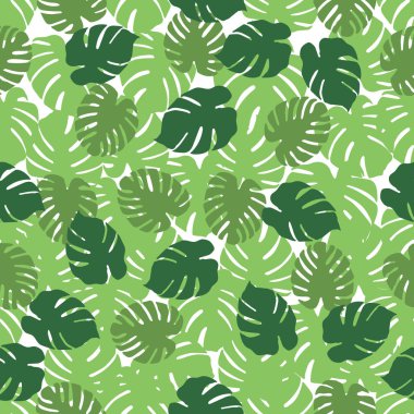 Monstera ile Seamless modeli bırakır. Tropikal arka plan. Tasarım afiş, poster, tekstil, yazdırma için.