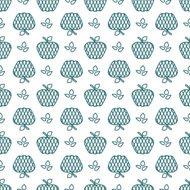 Elma ile Seamless modeli. Apple ve yaprak ile vektör çizim. Meyve arka plan. Tasarım poster, tekstil, tebrik kartı.