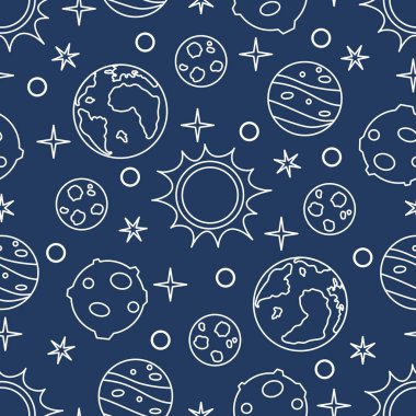 Güneş, gezegenler, yıldızlar ile Seamless modeli. Uzay araştırmaları. Astronomi. Bilim