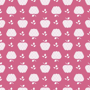 Elma ile Seamless modeli. Apple ve yaprak ile vektör çizim. Meyve arka plan. Tasarım poster, tekstil, tebrik kartı.