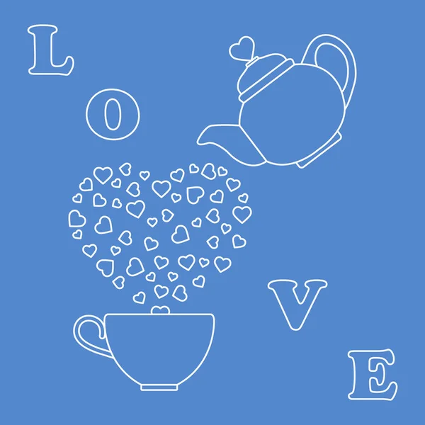 Illustration Vectorielle Avec Bouilloire Tasse Thé Coeurs Joyeuse Saint Valentin — Image vectorielle