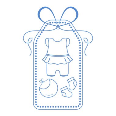 Vektör çizim bebek giysileri ile. Bib, çorap, gömlek. Yenidoğan için gerekli şeyler.