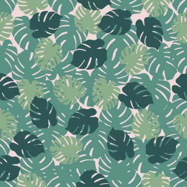 Monstera ile Seamless modeli bırakır. Tropikal arka plan. Tasarım afiş, poster, tekstil, yazdırma için.