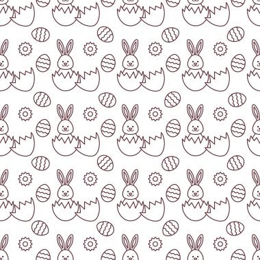 Paskalya yumurta dekore edilmiş ve bir yumurta dışında seyir Bunny ile Seamless modeli. Mutlu Paskalyalar. Festival arka plan. Başlık sayfası, poster veya baskı için tasarım.