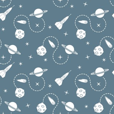 Roket, kuyruklu yıldız, gezegen, yıldız ile Seamless modeli. Uzay araştırmaları. Astronomi. Bilim.