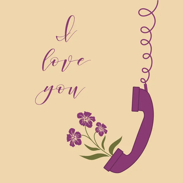 Illustration Vectorielle Avec Poignée Fleurs Combiné Inscription Aime Fond Romantique — Image vectorielle