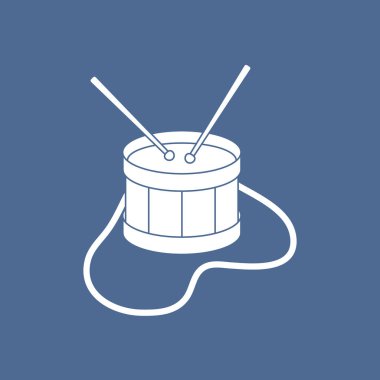 Vektör çizim davul ile. Müzik aleti. Oyuncak. Kartpostal, başlık sayfası, poster veya baskı için tasarım.