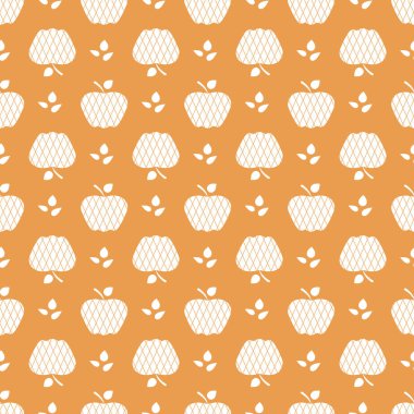 Elma ile Seamless modeli. Apple ve yaprak ile vektör çizim. Meyve arka plan. Tasarım poster, tekstil, tebrik kartı.