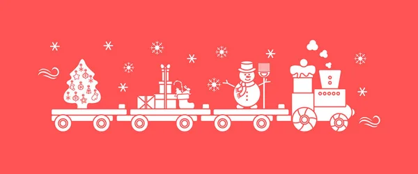 Divertente Illustrazione Vettoriale Con Treno Natale Porta Albero Natale Pupazzo — Vettoriale Stock