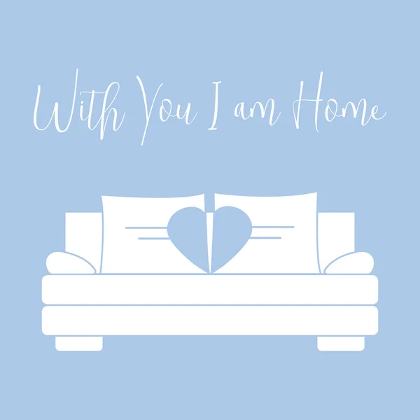 Vector Illustration Sofa Pillows Heart Shape Inscription You Home Valentine — Stock Vector