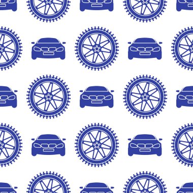 Arabalar ve tekerlekler ile Seamless modeli. Arka plan. Taşıma zemin.