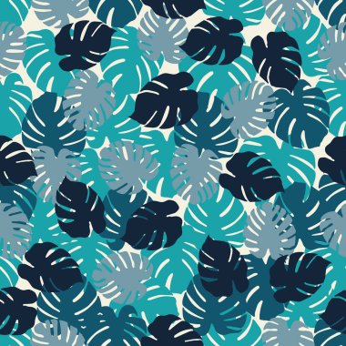Monstera ile Seamless modeli bırakır. Tropikal arka plan. Tasarım afiş, poster, tekstil, yazdırma için.