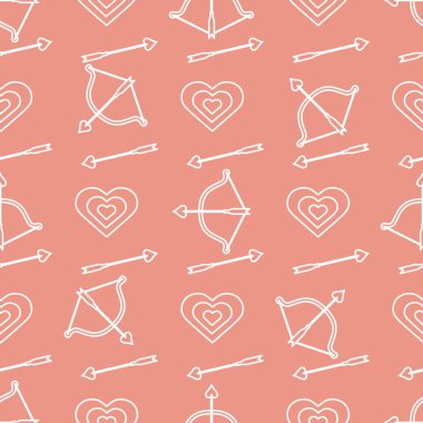 Yay, ok, hedef, kalpleri ile Seamless modeli. Tebrik kartı Sevgililer günün kutlu olsun. Romantik arka plan. Başlık sayfası, poster veya baskı için tasarım.