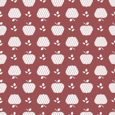 Elma ile Seamless modeli. Apple ve yaprak ile vektör çizim. Meyve arka plan. Tasarım poster, tekstil, tebrik kartı.