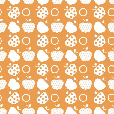 Elma ile Seamless modeli. Apple ve yaprak ile vektör çizim. Meyve arka plan. Tasarım poster, tekstil, tebrik kartı.