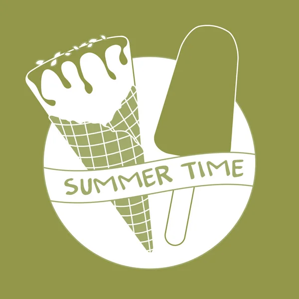 向量例证与美味的冰淇淋锥体和冰棒 刻有夏季时间 — 图库矢量图片