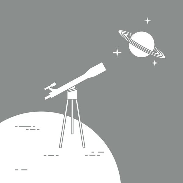 Ilustración Vectorial Con Telescopio Planeta Saturno Con Sistema Anillos Astronomía — Vector de stock