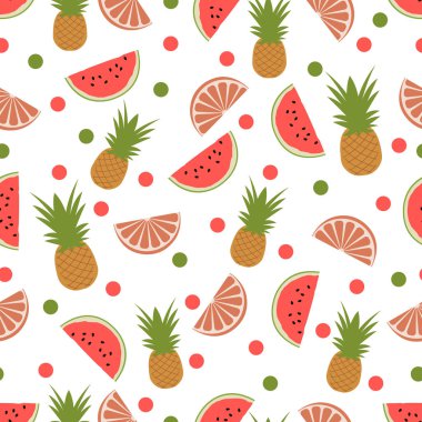 Ananas, portakal dilimleri, karpuz dilimleri ile Seamless modeli. Tropikal meyve. Yaz arka plan.