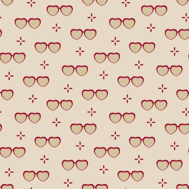 Kalp ile Seamless modeli gözlük şeklinde. Tebrik kartı Sevgililer günün kutlu olsun. Romantik arka plan. Başlık sayfası, poster veya baskı için tasarım.
