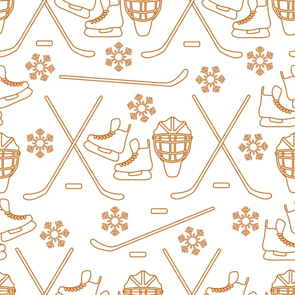 无缝图案与溜冰鞋 守门员面具 曲棍球棒 冬季运动背景 曲棍球设备游戏 — 图库矢量图片