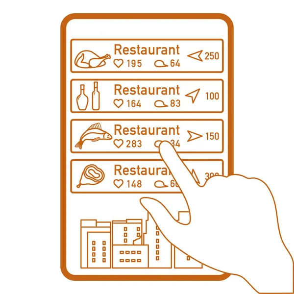 增强现实的应用 用于城市或购物中心的导航 通过电话选择按地点 评论和喜欢的餐厅 — 图库矢量图片