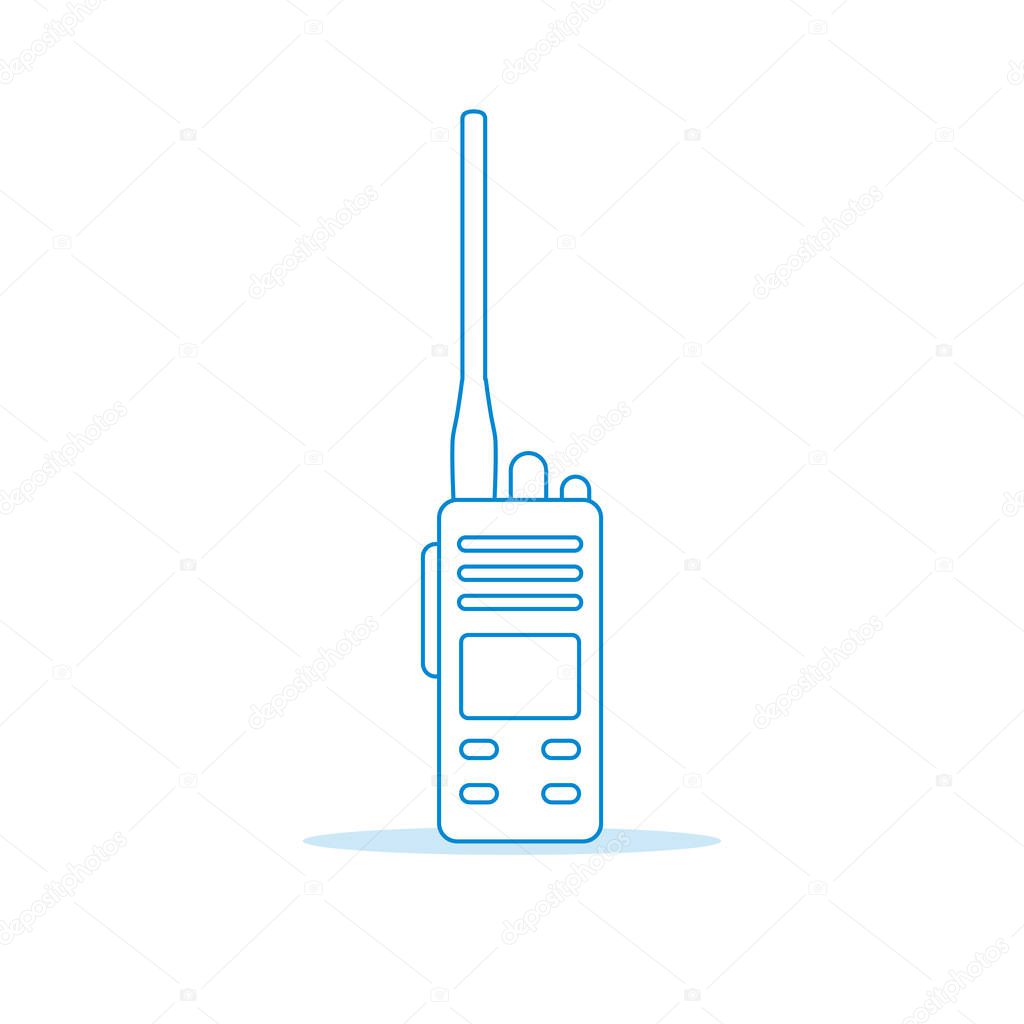 Vector illustration with walkie talkie. Portable radio, communications and security. Mobile transceiver.
