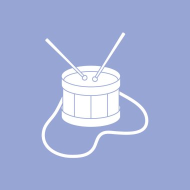 Vektör çizim davul ile. Müzik aleti. Oyuncak. Kartpostal, başlık sayfası, poster veya baskı için tasarım.