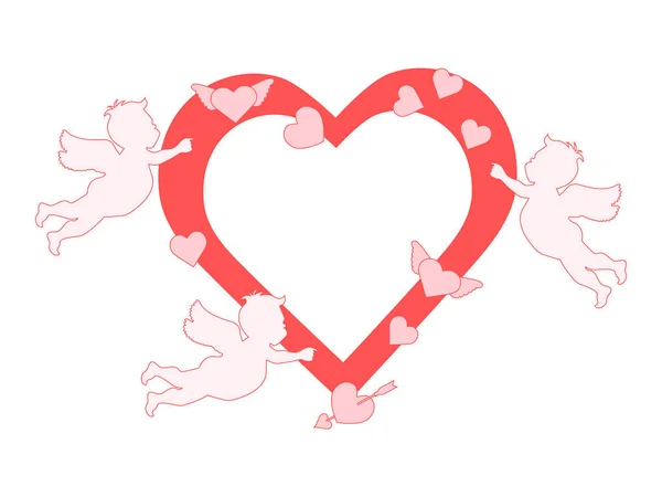 Ilustración Vectorial Con Cupidos Corazones Flecha Feliz Día San Valentín — Vector de stock