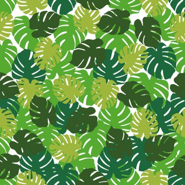 Monstera ile Seamless modeli bırakır. Tropikal arka plan. Tasarım afiş, poster, tekstil, yazdırma için.