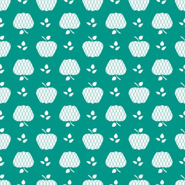 Elma ile Seamless modeli. Apple ve yaprak ile vektör çizim. Meyve arka plan. Tasarım poster, tekstil, tebrik kartı.