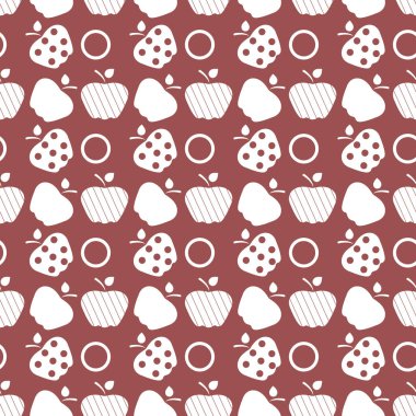 Elma ile Seamless modeli. Apple ve yaprak ile vektör çizim. Meyve arka plan. Tasarım poster, tekstil, tebrik kartı.