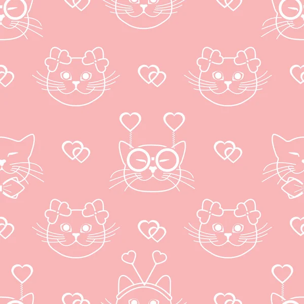 카니발 마스크 넥타이 마음에 고양이의 총구와 패턴입니다 인사말 발렌타인의 하루입니다 — 스톡 벡터